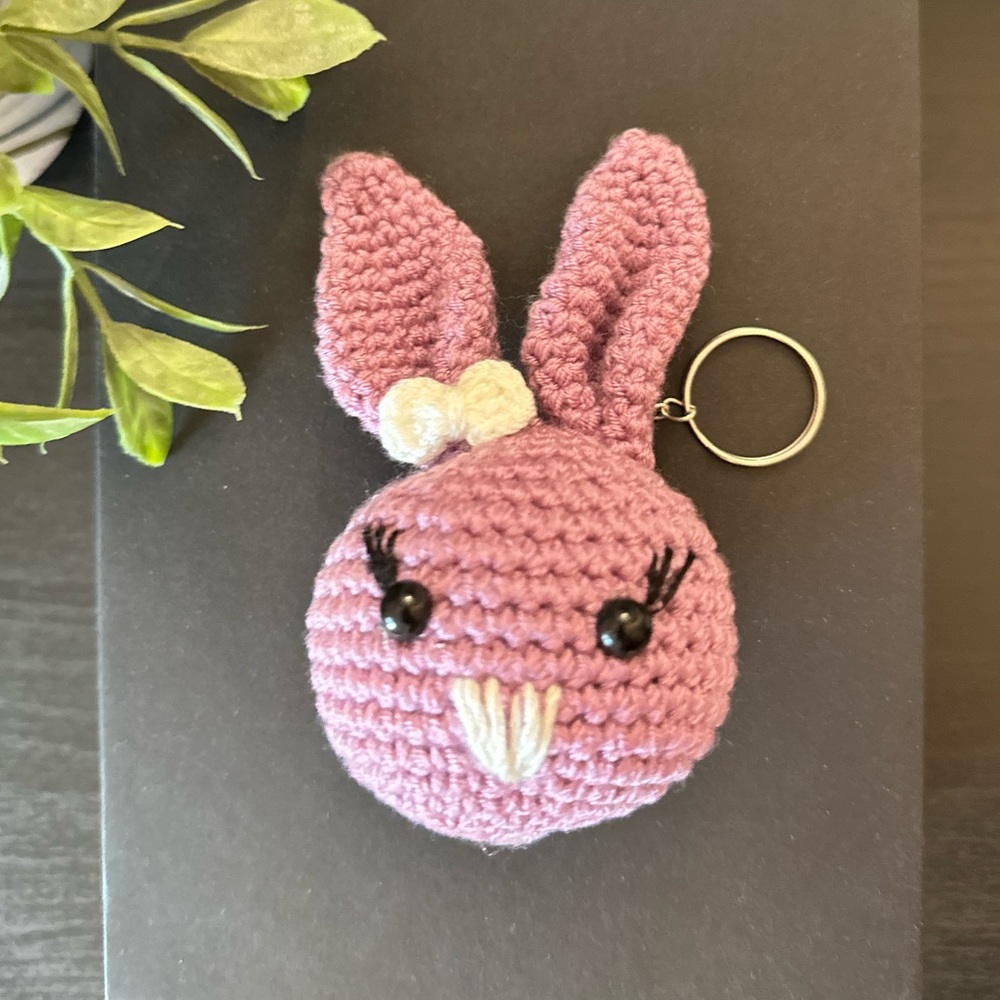 Handmade pink color rabbit knitting key chain